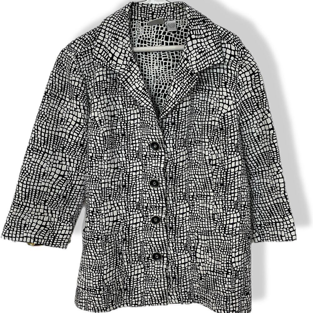 Chico's jacket black and white geometric snake skin XL sz 3
